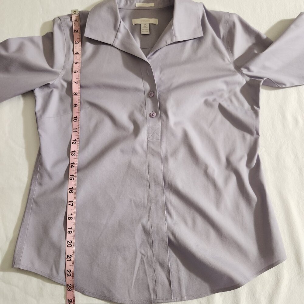 Chico's Women's Size 0/4-6 Lavender Non Iron Stretch 3/4 Sleeve Button Up Shirt - Picture 14 of 15
